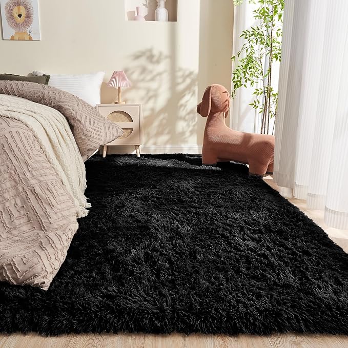 OPPODREAM 5x7 Black Rugs for Bedroom, Ultra-Soft Fluffy Area Rugs for Living Room, 5 x 7 Shag Carpet for Nursery, Kids, Girl, Boy, Baby, Plush, Fuzzy, Shaggy, Cute Home Decor