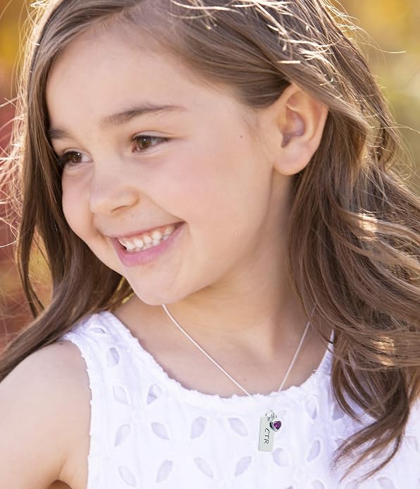 Cherished Moments Girl's .925 Sterling Silver CTR Bar Necklace with Simulated Birthstone Heart Charm