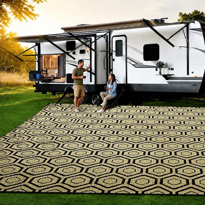 fifame Outdoor Camping Rugs, 10x20 Outdoor Rug Patios Clearance Plastic Straw Rug Weatherproof Reversible Mats, Large Floor Mat for Outdoors, RV, Patio, Backyard, Deck, Picnic, Beach, Trailer, Camping