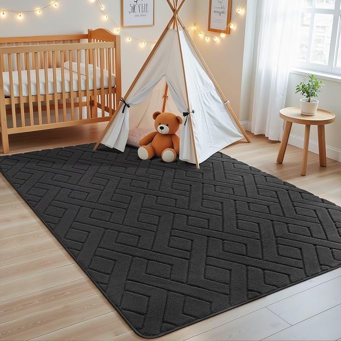 Macgace Ultra Soft Dark Grey Area Rug for Bedroom, 4x6 Modern Geometric Shag Rugs with Nonslip Backing for Living Room, Washable Fuzzy Carpet for Cozy Kids Room