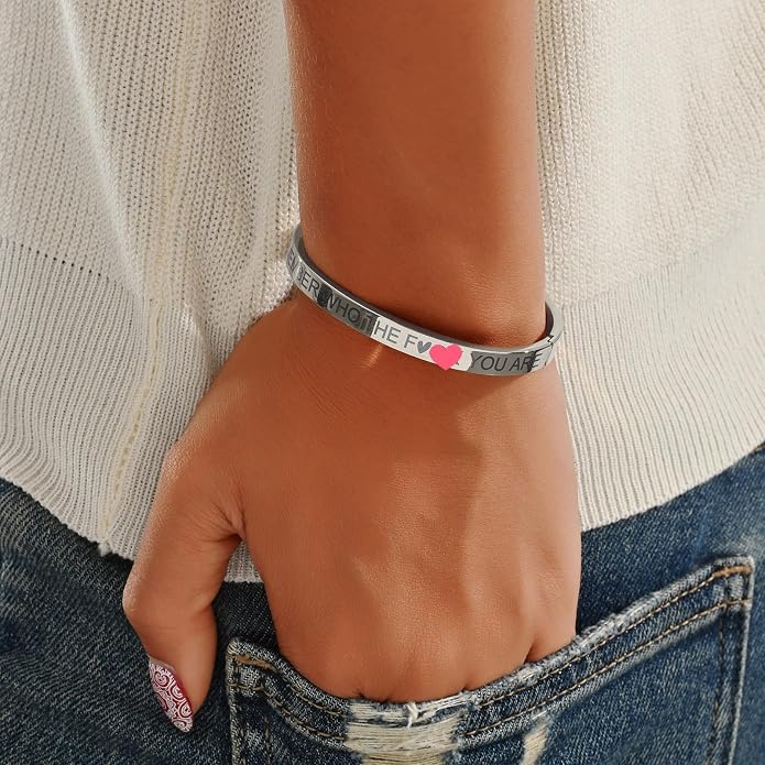Inspirational Christian Bracelet for Women, Oval Engraved Bible Verse Love Bangle Cuff, Faith Scripture Jewelry, Religious Encouragement Gift for Mom Daughter Sister Friend