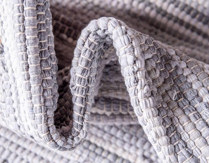 Unique Loom Chindi Cotton Collection Soft Hand Woven Natural Fiber Striped Area Rug, 2 ft 2 in x 3 ft in, Gray/Ivory