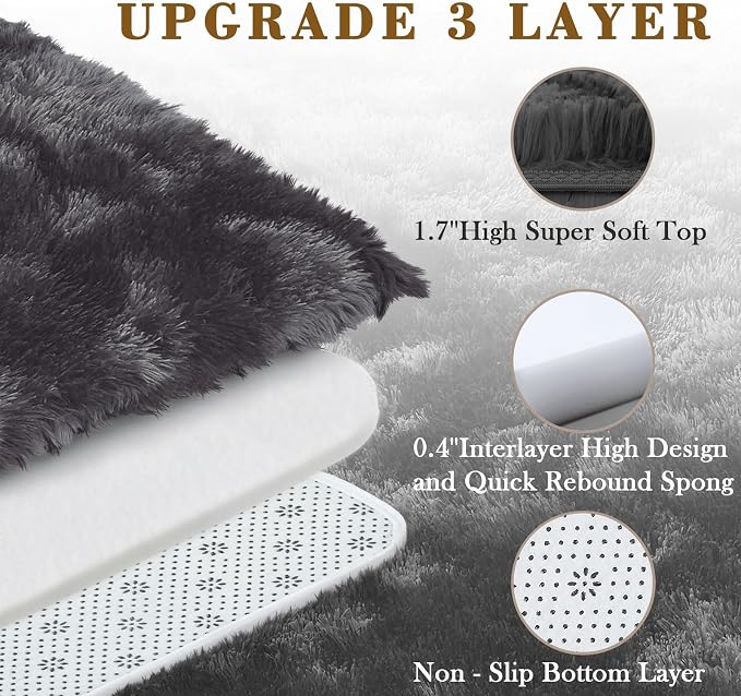 Rugs for Bedroom 4x6, Alfombras para Salas Shag Plush Soft Area Rug, Shaggy Carpets for Livingroom,Home Decor Aesthetic(4 x 6, Dark Grey Tie-Dyed)
