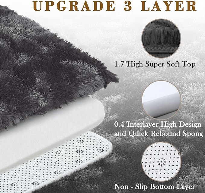 Small Rug Throw Rugs for Bedroom, Mini Area Rug, Fluffy Grey Carpet, Affordable Door Entryway Indoor Inside Front Entrance Dog 2x3 Mat, Home Decor Aesthetic(2 x 3, Dark Grey Tie-Dyed)