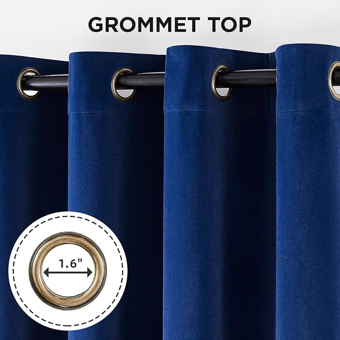 Joydeco 100% Blackout Velvet Curtains Royal Blue 72 Inch Grommet Top | Luxury Thermal Insulated Velvet Curtains for Bedroom Living Room, Soundproof Blackout Window Drapes