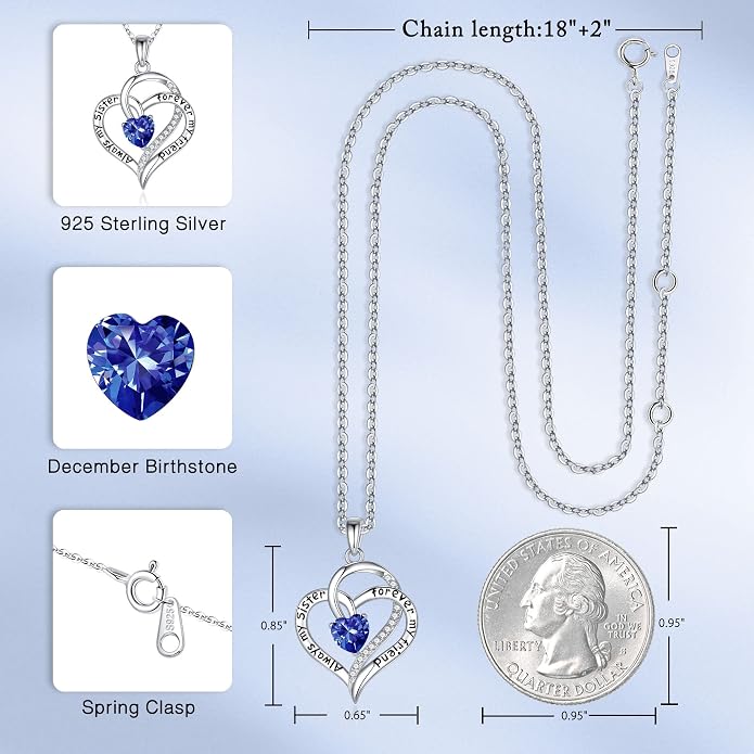 Iefil Gifts for Sister - 925 Sterling Silver Birthstone Necklace Sisters Jewelry