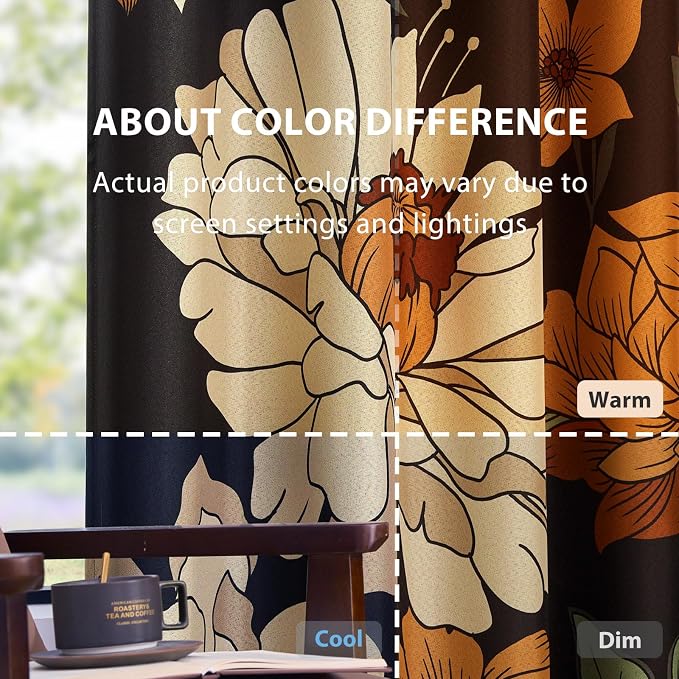 jinchan Black Boho Floral Blackout Curtains 108 Inch Grommet 2 Panels | Room darkening, Vintage, living room, bedroom, privacy, floral print, flower pattern, fall decor, window treatments