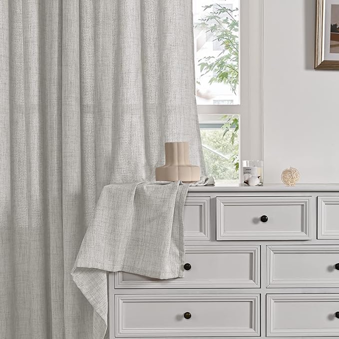 YoungsTex 72 Inches Long Light Grey Curtains for Living Room 2 Panels - Linen Light Filtering Window Drapes with Bronze Grommet Burlap Textured for Bedroom Dining Rustic Country, 52 X 72 Inch