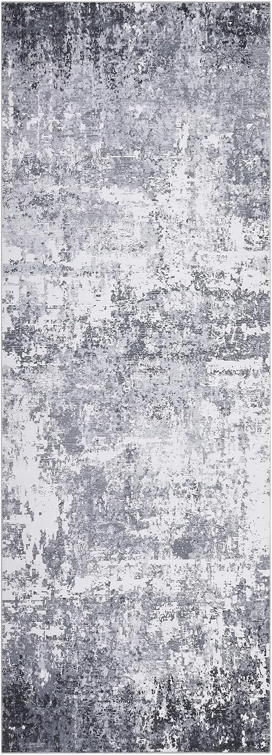 ROYHOME Modern Abstract Runner Rug 2x7 Washable Non Slip Stain Resistant Rug for Bedroom Living Room Non Shedding Low Pile Indoor Floor Cover,Light Grey