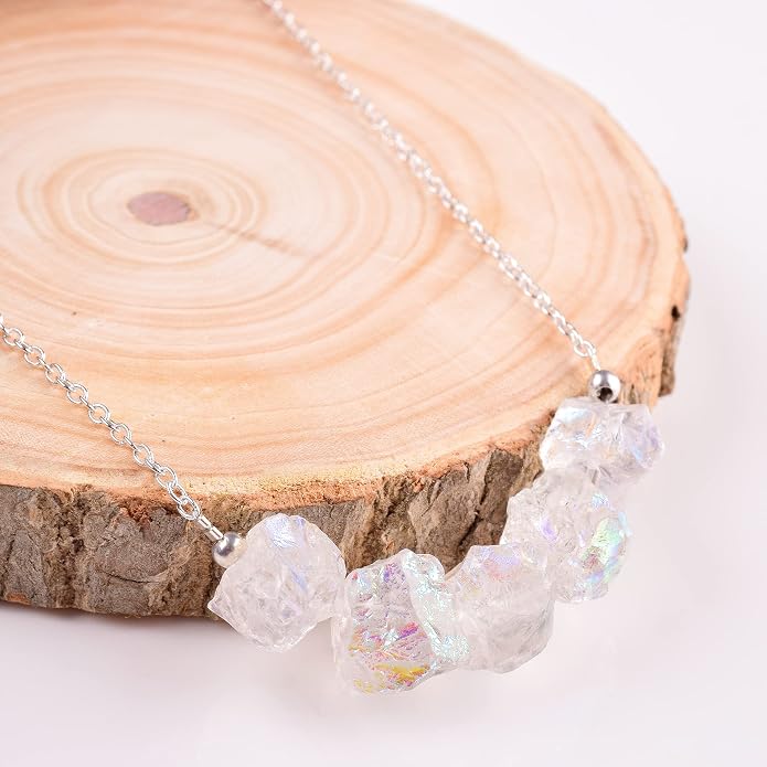 Natural Angel Aura Quartz Crystals Pendant Necklace, Cabochon Gemstone, Energy Healing Crystals, Birthday, Gift for Her, Gemstone Jewelry 18 inch AAA+ Quality