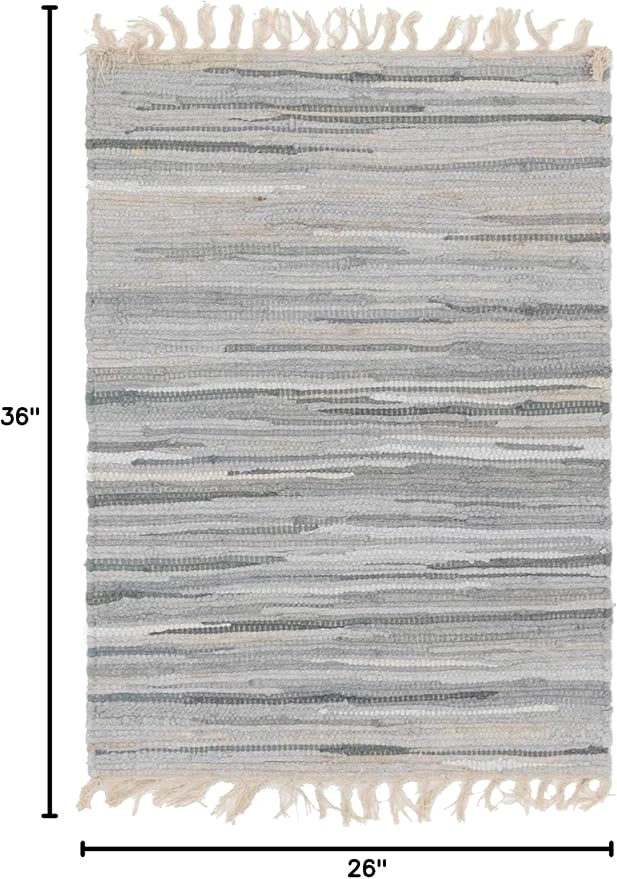 Unique Loom Chindi Cotton Collection Soft Hand Woven Natural Fiber Striped Area Rug, 2 ft 2 in x 3 ft in, Gray/Ivory