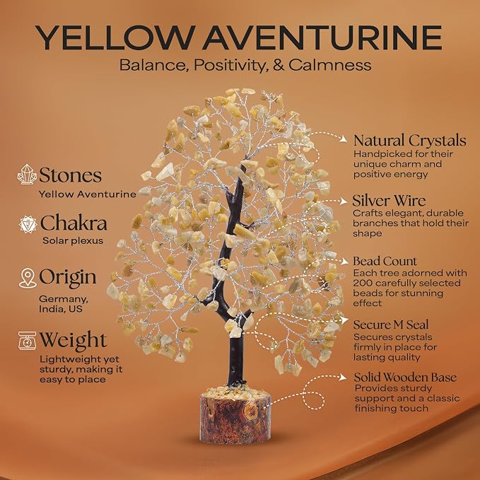Yellow Aventurine Gemstone Tree with Chakra Pendants, Crystal Tree, Home Decor, Birthday Gifts for Women, Positive Energy, Crystals & Healing Stone, Office Desk Accessories 10-12"