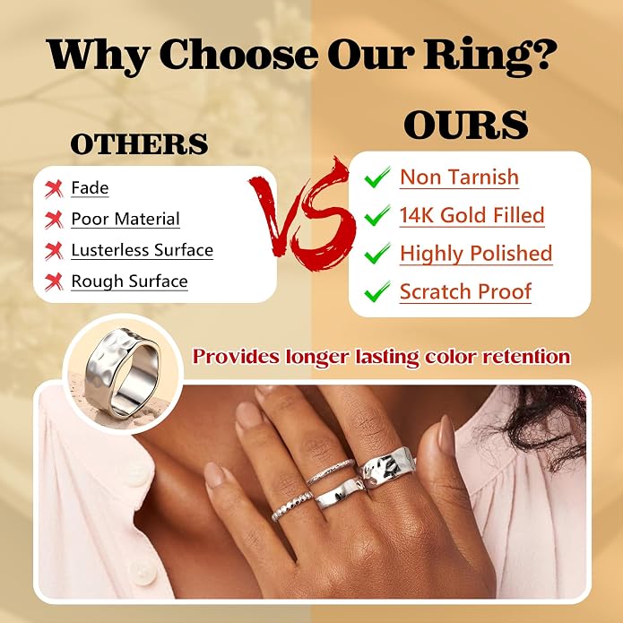 Fansilver Stackable Chunky Gold Rings for Women Non Tarnish Dainty 14K Gold Plated Stacking Thumb Rings Set Trendy Gold Wedding Band Ring Size 5-11
