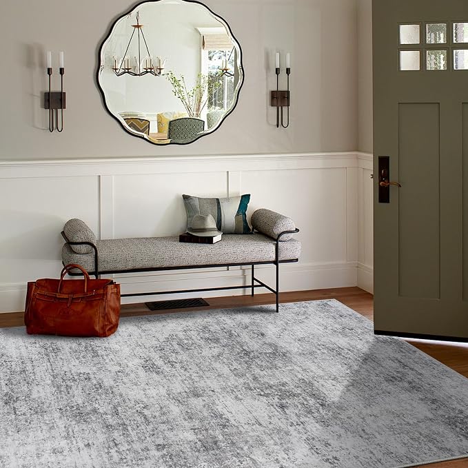 5x7 Area Rugs for Living Room Rug Washable: Modern Rug for Dining Room Bedroom Carpet Non Slip Low Pile 5 by 7 Indoor Abstract Nursery Home Office Grey