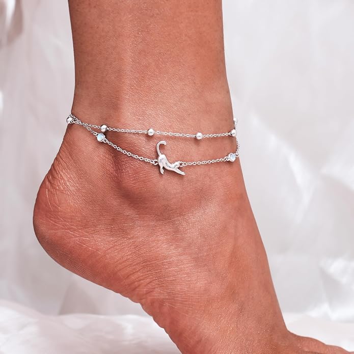 CHIC & ARTSY 925 Sterling Silver Ankle Bracelets for Women, Adjustable Layered Foot Chains with Nature & Symbol Charms, Lightweight Comfort Fit Boho Beach Everyday Jewelry