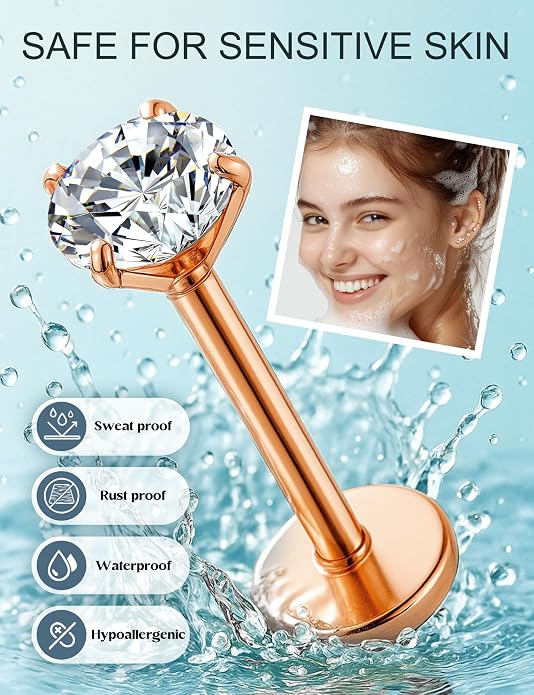 ORAZIO 16 Gauge Cartilage Earrings for Women-Hypoallergenic Surgical Stainless Steel Tragus Earring Set Threadless Flat Back Earrings Push in Nose Studs Daith Conch Tragus Helix Piercing Jewelry