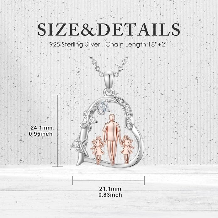 PROESS S925 Sterling Silver Daughter Heart Pendant Necklace from Dad Mom I Love You Forever Jewelry