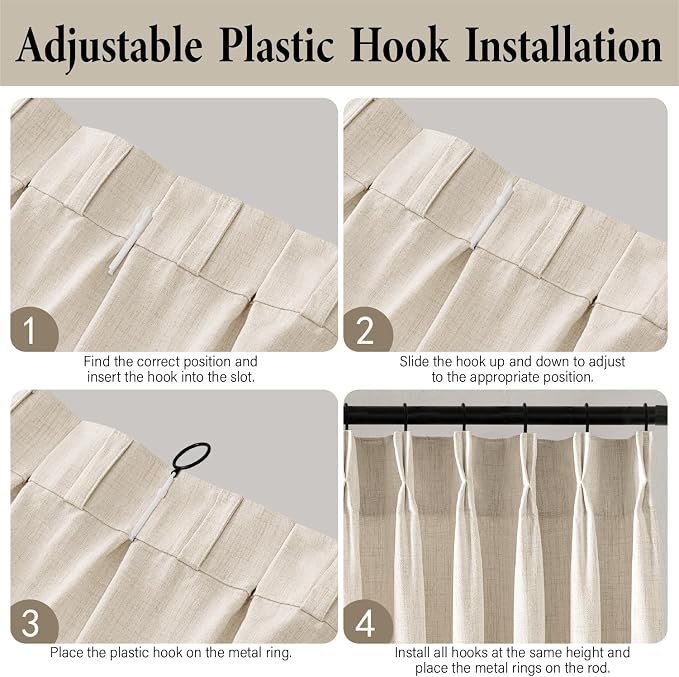 MIULEE Pinch Pleated Thick Linen Curtains 40x90 Inches Birch 4 Panels Set | Ivory Cream, Back Tab, Memory Trained, Pinch Pleat, Semi Sheer, Light Filtering Curtains, Living Room Bedroom Window Drapes