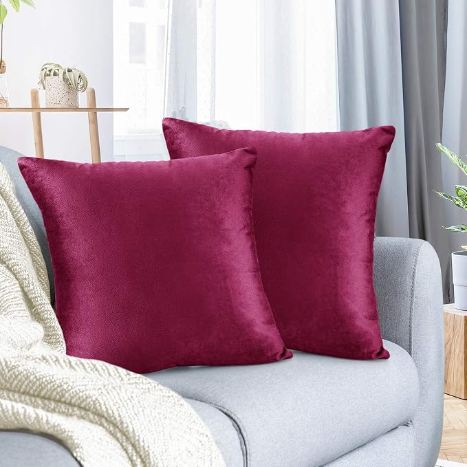 Nestl Throw Euro Pillow Covers, Cozy Velvet Decorative Pillow Covers 26 x 26 Inches, Soft Solid Couch Pillow Case for Sofa, Bed and Car, Set of 2 - Magenta
