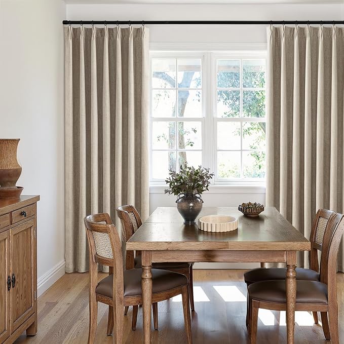 MIULEE Sand Pinch Pleated 100% Blackout Linen Curtains 102 Inch Length 2 Panels Set, Black Out Memory Trained Pleat Curtains Light Blocking Room Darkening Drapes for Bedroom Living Room Window