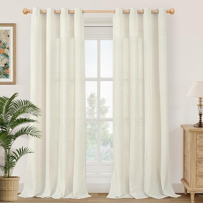 YoungsTex Extra Long Linen Curtains 95 Inch Length for Living Room, Light Filtering Drapes with Grommet Thick Semi Sheer No See Through for Dining Bedroom, 52 X 95 Inch