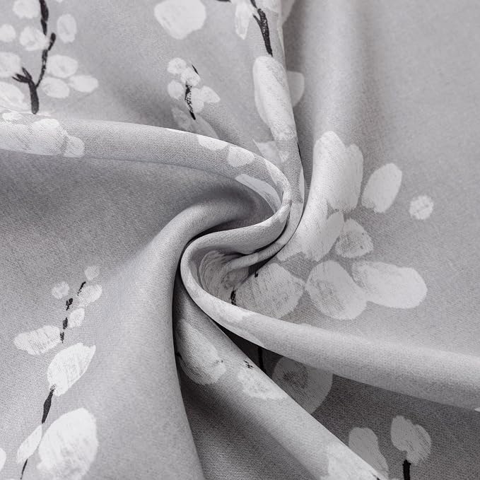 FMFUNCTEX 100% Blackout Grey Floral Curtains 72 Inch Long Grommet 2 Panels | Black Out Drapes, Thermal Insulated Cottage Farmhouse, Blossom Flower Patterned Curtain for Bedroom, Living Room Darkening