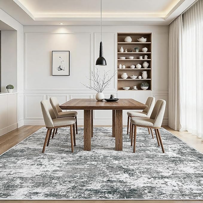 8x10 Area Rugs Living Room Rug Modern Abstract Neutral Washable Rugs Non Slip Soft Carpet Large Area Rug Low Pile Stain Resistant Non Shedding for Bedroom Nursery Dining Room Home Office Gray