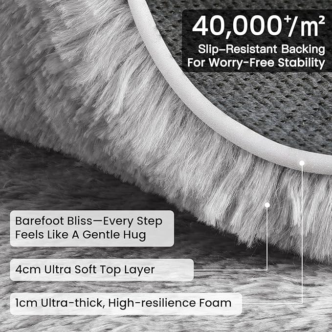 Sour Lemon 10x14 Area Rugs for Bedroom Living Room, Fluffy Shag Grey | Large Shaggy Carpet, Soft Plush Furry Bedside, Anti Slip, Washable Area Modern Rugs Floor Mat for Kids Girls Boys Living Room