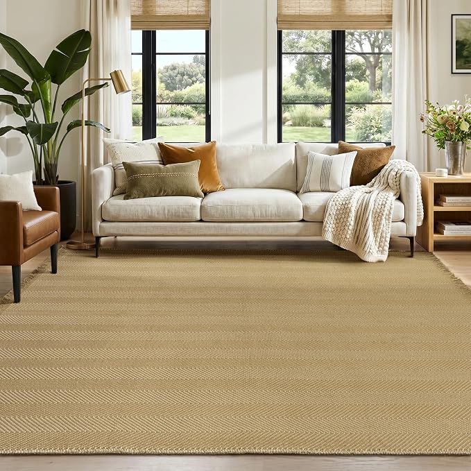 8x10 Washable Boho Area Rug with Tassels for Living Room Yellow Beige | Vacuum Friendly, Machine Washable, Non-Slip Rug, Modern Farmhouse Neutral Decor Carpet, Bedroom Dining Room Office Kitchen