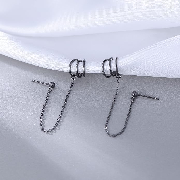 SLUYNZ 925 Sterling Silver Cuff Earrings Chain for Women Crawler Earrings Studs