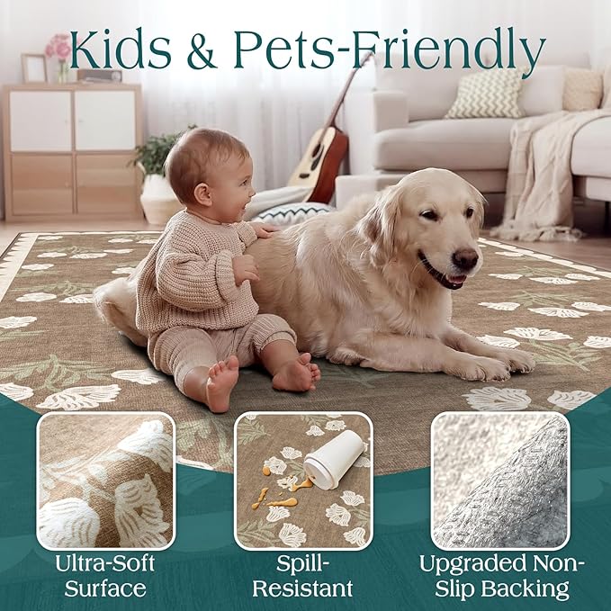 Non Slip Washable Hallway Runner Rug - 2.5x10 Long Tan Kitchen Runner Rug Soft Boho Runners for Hallways Cottage Floral Scalloped Area Rug for Bedroom Entryway Foyer Bathroom Double Vanity