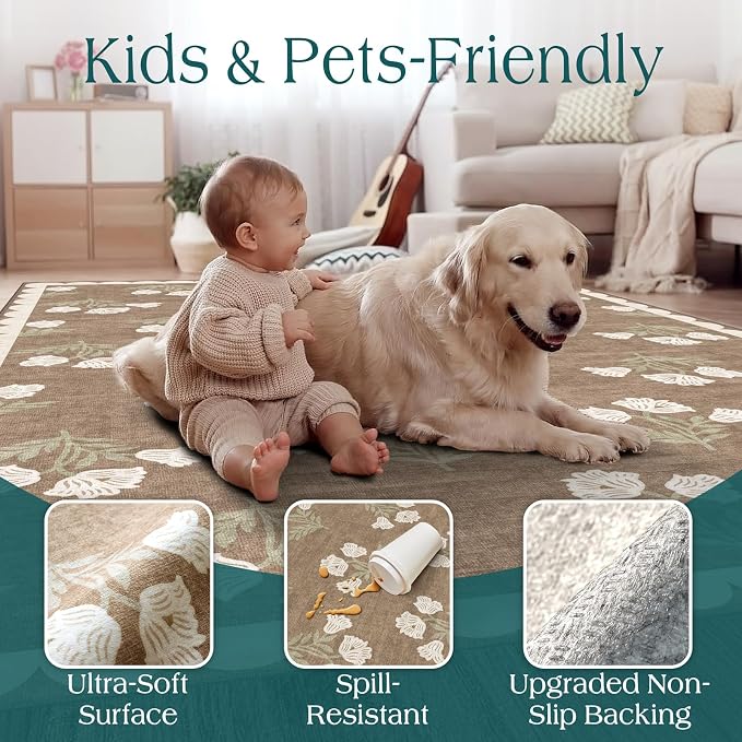 Non Slip Washable Kitchen Runner Rug - 2x8 Long Tan Hallway Runner Rugs Soft Boho Runners for Hallways Vintage Floral Scalloped Runner Rug for Bedroom Entryway Laundry Room Bathroom Foyer
