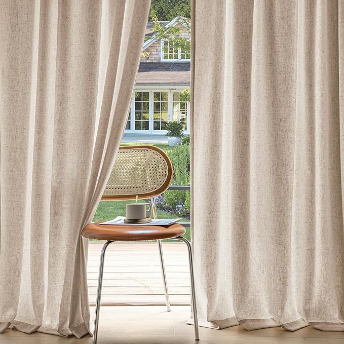 MIULEE Non-See-Through Privacy Linen Curtains 52W x 90L Inch Beige | 2 Panels, Light Filtering, Semi Sheer Window Curtains, Farmhouse Textured, Back Tab Drapes for Bedroom Living Room
