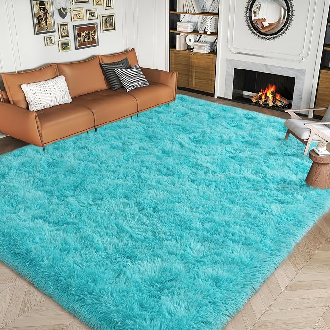 Dssimo Teal Blue Rug for Bedroom Living Room, 5x7 Soft Shag Teal Area Rugs | Plush Fluffy Upgrade Non-Slip Turquoise Rug for Nursery Kids Room Dorm Room Home Decor, Indoor Plush Floor Carpet