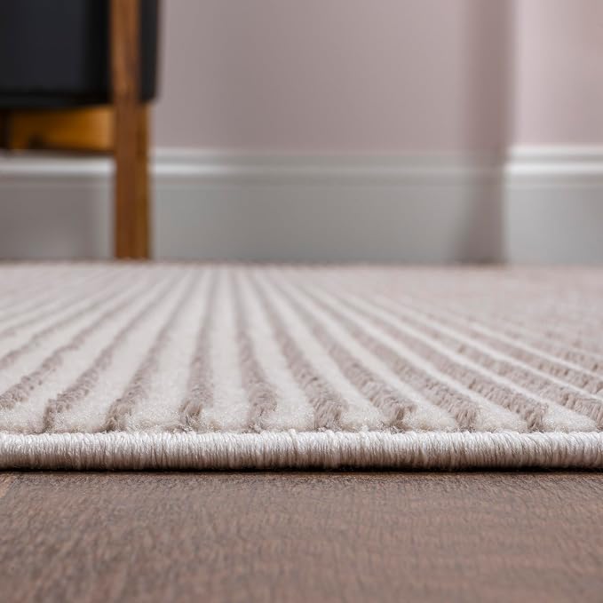 JONATHAN Y Cole Pinstripe High-Low Cream/Silver Runner Rug, 2x8, Modern, Minimalist, Easy-Cleaning for Living Room, Bedroom, Kitchen, Pet Friendly, Non-Shedding (CAR101A-28)