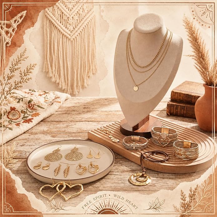 Tondiamo 12Pcs Boho Jewelry Set for Women Bohemian Western Jewelry Set with Long Pendant Necklace Dangle Earrings and Stackable Bangle Bracelets Accessories for Women Friendship Gift