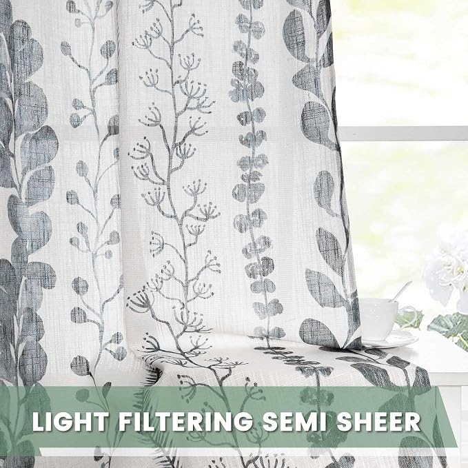MEETSKY Boho Curtains 72 Inches Long Linen Style for Living Room, Back Tab Semi-Sheer Drapes Light Filtering Bohemian Rod Pocket Window Curtain for Dining Room Bedroom, 50x72 inch/Panel, 2 Panels