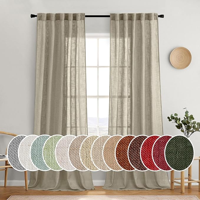 MIULEE Oatmeal Linen Curtains 108 Inch Long 2 Panels for Bedroom Living Room, Soft Thick Linen Textured Natural Window Drapes Semi Sheer Light Filtering Back Tab Rod Pocket Burlap Look Decor