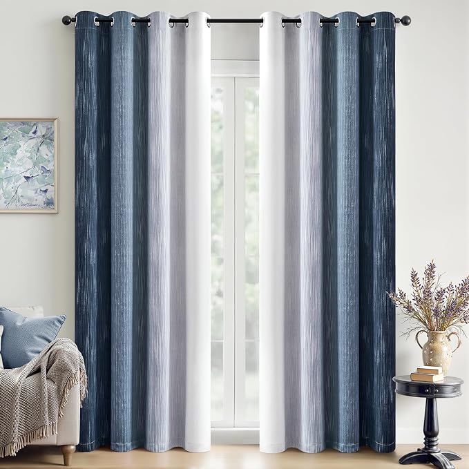 MIULEE Navy Blue and Greyish White Ombre Blackout Curtains, Full Room Darkening Thermal Insulated 72 Inches Long Drapes for Bedroom/Living Room Grommet Window Treatments Modern 52Wx72L, Set of 2