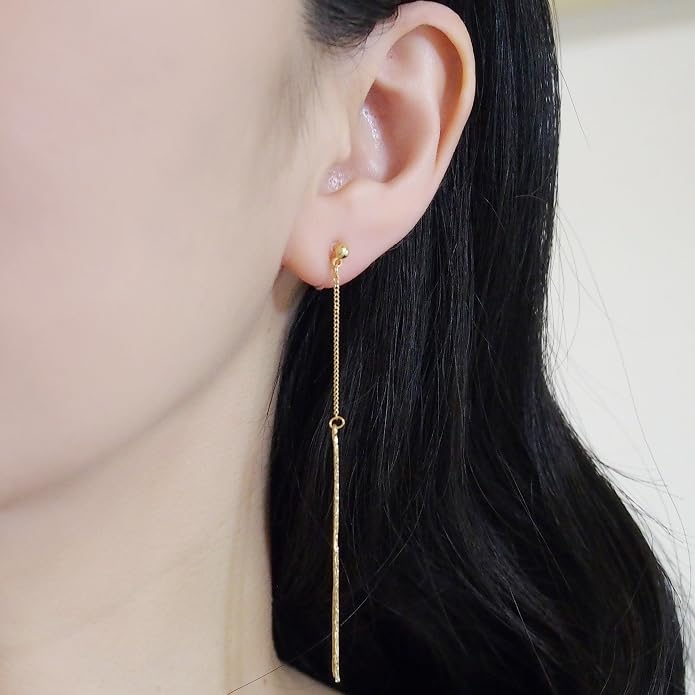 Comfortable Stick Invisible Clip On Earrings Gold Dangle Long Waved Threader Bar Clip-On Non Pierced Earrings Silver For Women,…