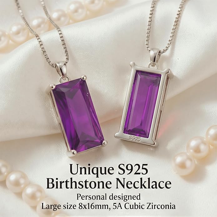 8mm x 16mm Square Birthstone Pendant Necklace – Fashion charming Sterling Silver Gift for women