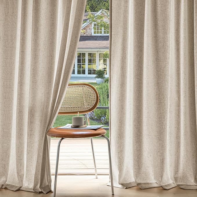 MIULEE Non-See-Through Privacy Linen Curtains 52Wx108L Inch Taupe | 2 Panels, Light Filtering, Semi Sheer Window Curtains, Farmhouse Textured, Back Tab Drapes for Bedroom Living Room