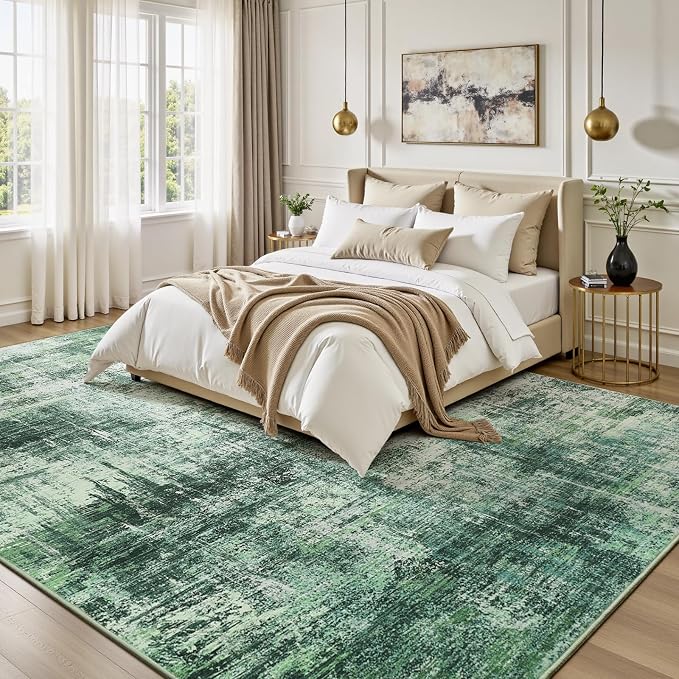 Lofus 5x7 Area Rug for Living Room, Green Abstract Rugs with Non-Slip Backing, Neutral Modern Washable Carpet for Bedroom Dining Room Home Office Nursery Indoor