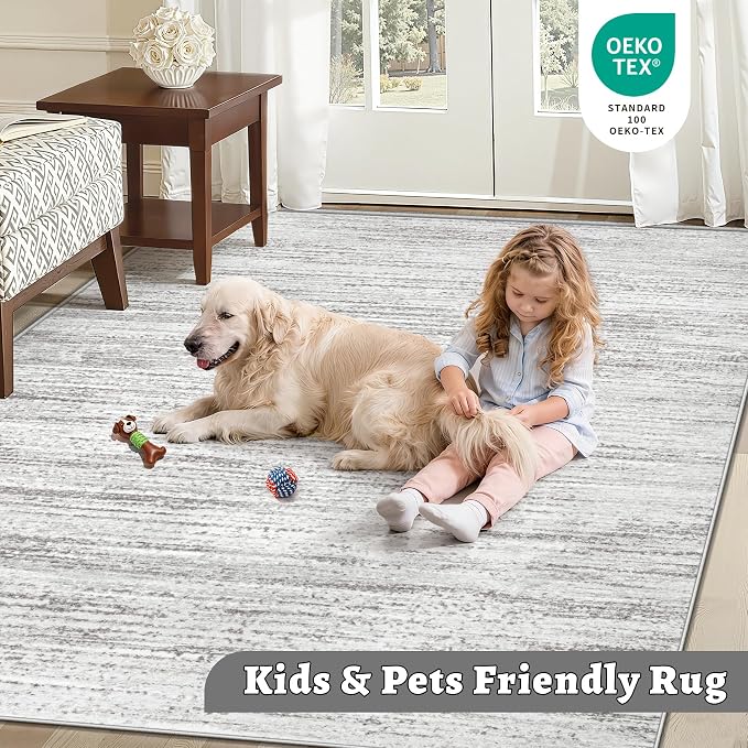 Area Rug 6x9 Living Room Rugs: Washable Modern Rug Non-Slip Soft Rugs Stain Resistant Printed Rug Indoor Carpet for Bedroom Kitchen Dining Room Nursery Home(Grey, 6'x9')
