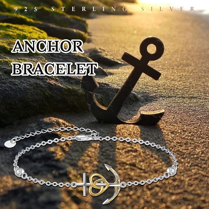 Palpitate Anchor Anklet Bracelets for Women Anklet Nautical 925 Sterling Silver Anchor Jewelry Gifts for Women Sailor Adjustable Chain