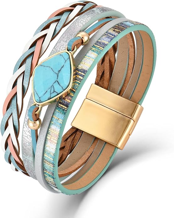 Turquoise Bracelet Leather Wrap Bracelets for Women Fashion Multi-Layer Jewelry for Her