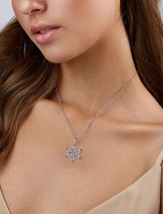 PYNYZ Snowflake Necklace 925 Sterling Silver Snoefalke Birthstone Pendant Christmas Jewelry for Women