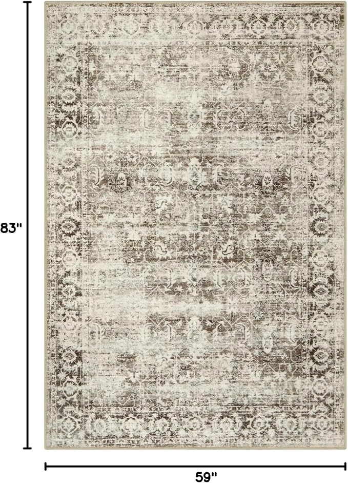 Lahome Margot Washable Rug 6x9 Beige Area Rugs for Living Room,Boho Soft Room Rugs for Bedroom Indoor Carpet,Vintage Non-Slip Low-Pile Accent Rugs Dining Room Office Playroom(6 x 9,Beige)