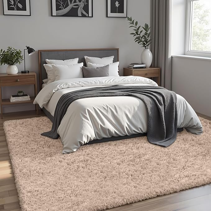 8x10 Area Rug for Living Room, Ultra Soft Fluffy Shag Rugs for Bedroom, Non-Slip Large Fuzzy Plush Rug Indoor Floor Carpet for Nursery Kids Office Dorm Modern Decor, Beige