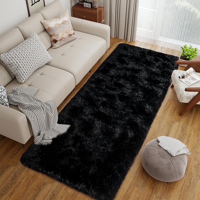 Dssimo 2x6 Black Runner Rug for Bedroom Hallway Living Room | Soft Fluffy Shag Non-Slip Carpet for Kids,Girls Boys and Teens Decorations for Living Room Dorm Nursery Classroom
